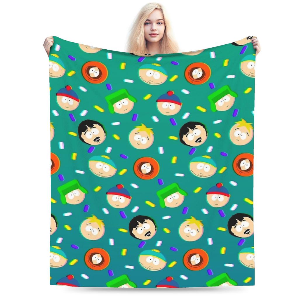 South-Park Pattern Blanket Fleece Autumn/Winter Multi-function Thin Throw Blanket for Bedding Outdoor Bedding Throws