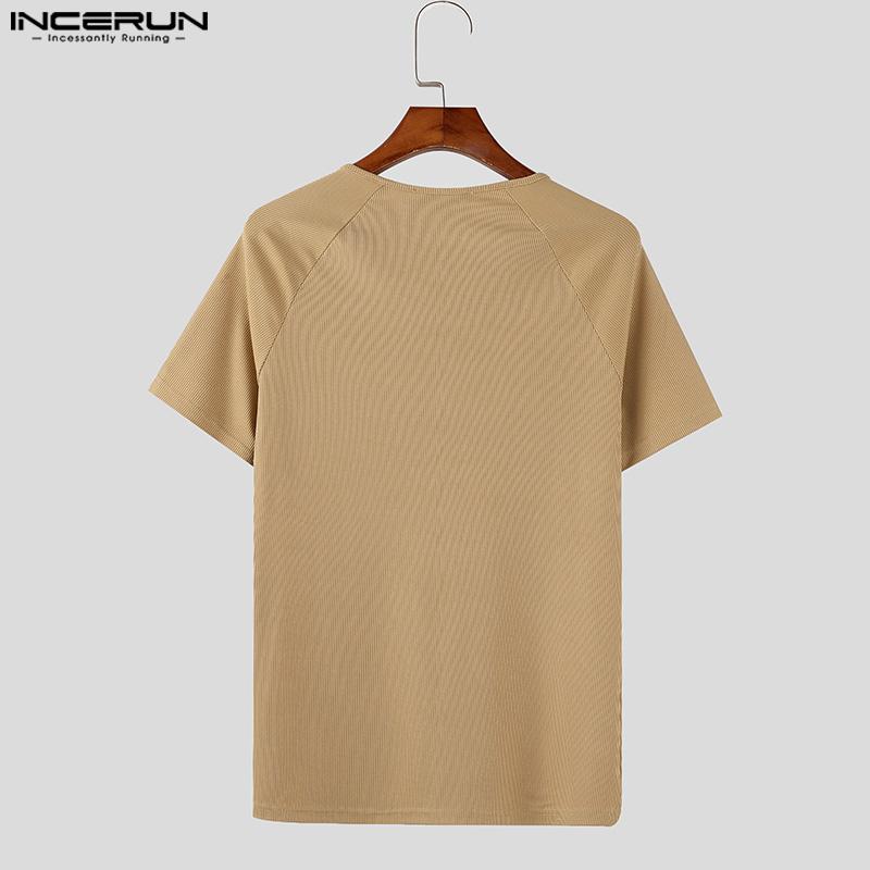 INCERUN Summer Men Short Sleeve Casual Texture Henley Tops T-shirts