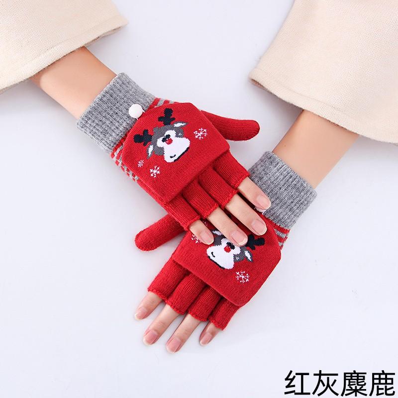 Schoolgirl autumn and winter five-finger knitted wool warm cold thickened cycling Christmas gloves