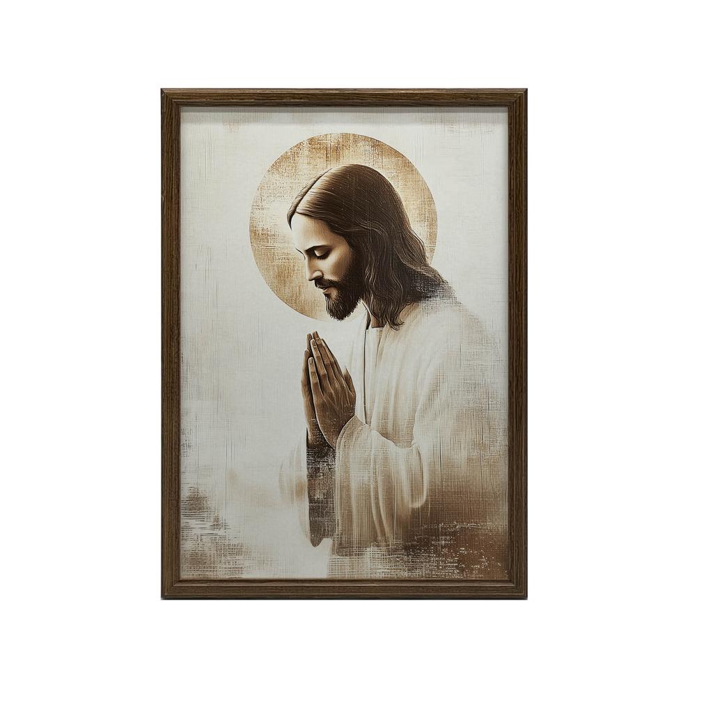 Jezus W Modlitwie - Złota Aureola Jezus W Modlitwie - Złota Aureola, 50X70 Cm, Bez Ramy, Papier Matowy 230 Gsm