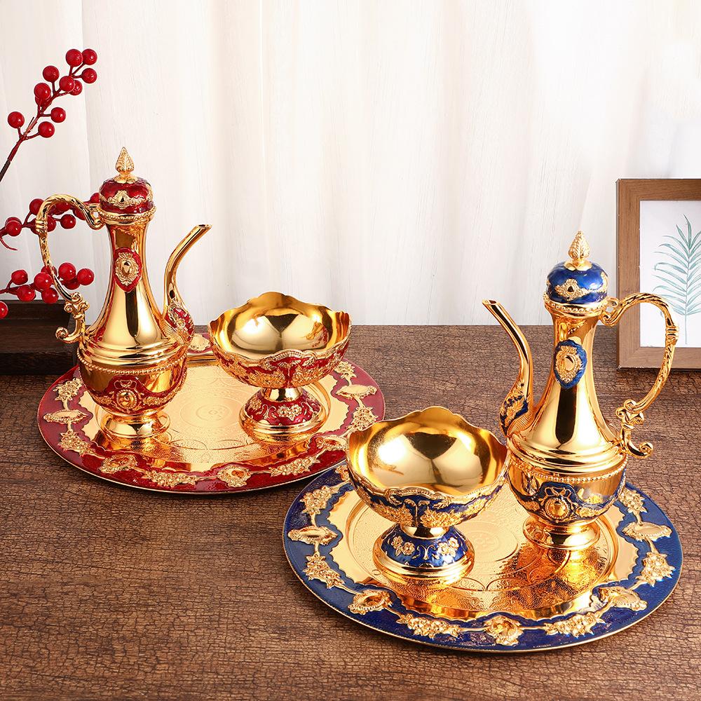 European Light Luxury Metal Wine Jug Wine Glass Set Retro Creative Home Club Decorative Wine Set Exquisite Gifts