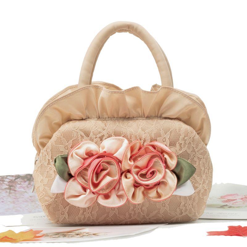 Women Summer Portable Cloth Bag Sweet Lace Flower Small Bag Zipper Mobile Phone Bag