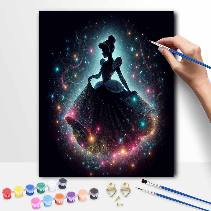 Disney Cinderella Silhouette DIY Painting Kit Classic Style Home Decor Craft Gift Idea Wall Art Sparkle Magic Princess Magical Galaxy