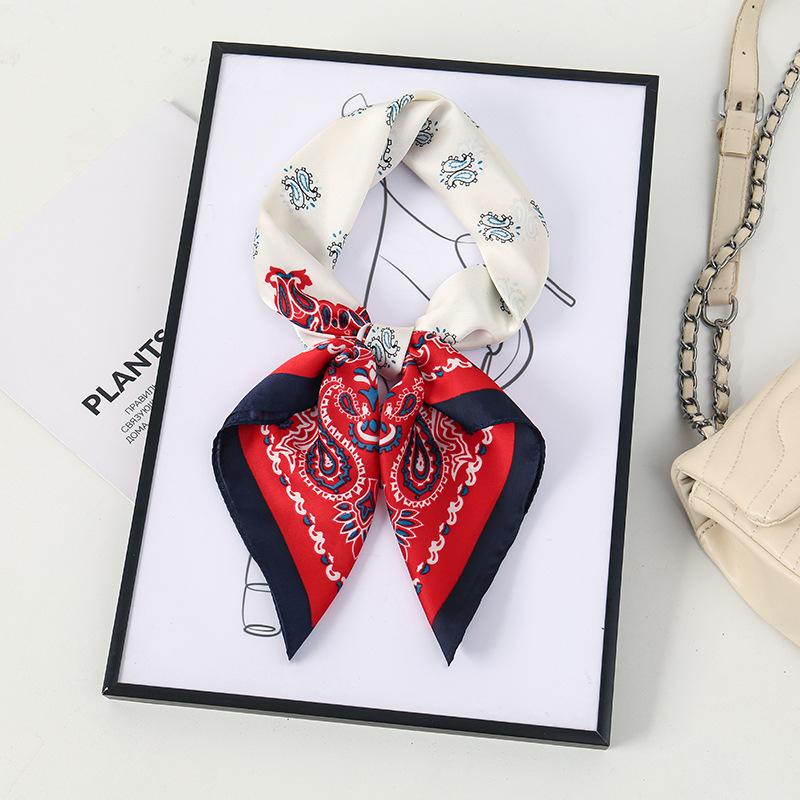 71 Flower polka dot simulation silk scarf neck small square scarf Korean atmosphere sunscreen scarf advanced sense
