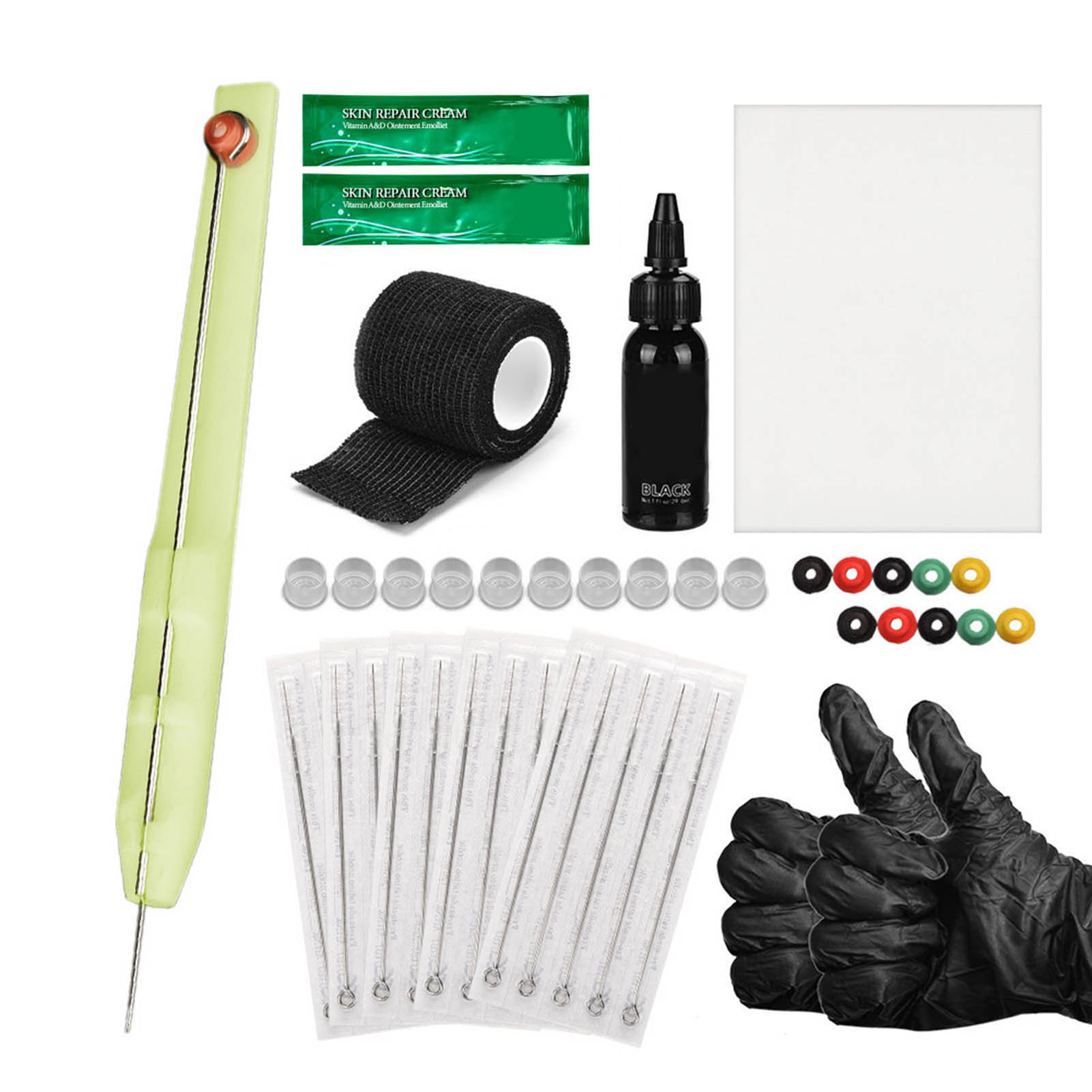 

ATOMUS Hand Stick Tattoo Kit DIY Tattoo Supply Ink Gloves Ink Box Tattoo Needles Set 1RL 3RL 5RL 7RL 9RL Practice Skin жовтий