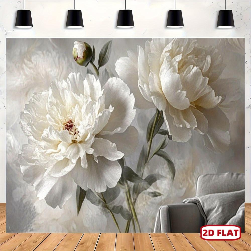 2D Flaches Banner Elegante Beige Pfingstrosenblumen Wandbild - Geeignet für die Dekoration von Wohnzimmern, Schlafzimmern, Büros und Geburtstagsfeiern