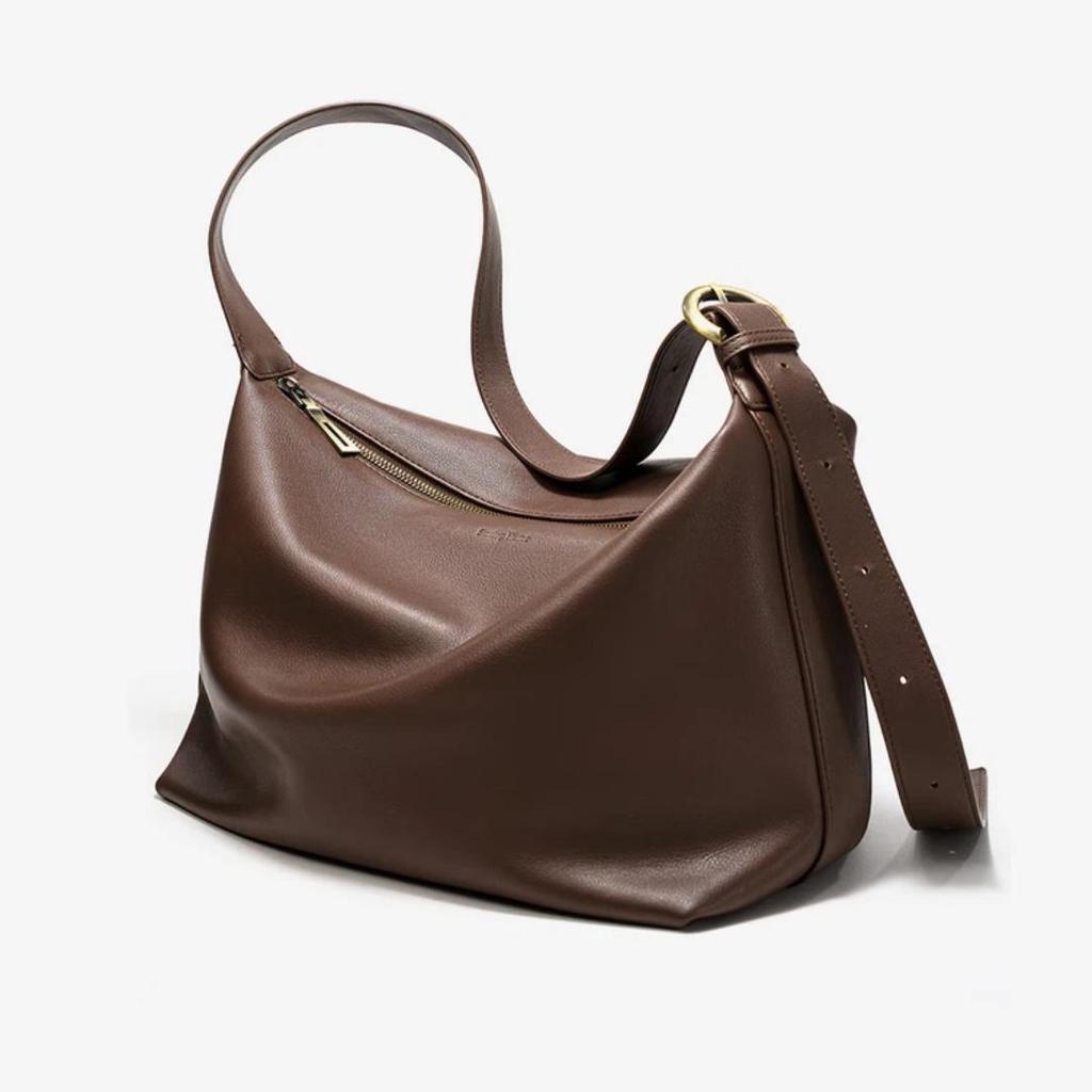 SMTING Crossbody Bag, Cowhide Tote Bag, Large Capacity, Shoulder Bag, Commute, Coffee Color, Small Size