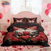 3-teiliges Romantisches Valentinstag Rote Rose Goblin-Druck kernloses Bettbezug-Set Mehrere Größen Schlafzimmer-Bettwäsche Feiertagsdekoration
