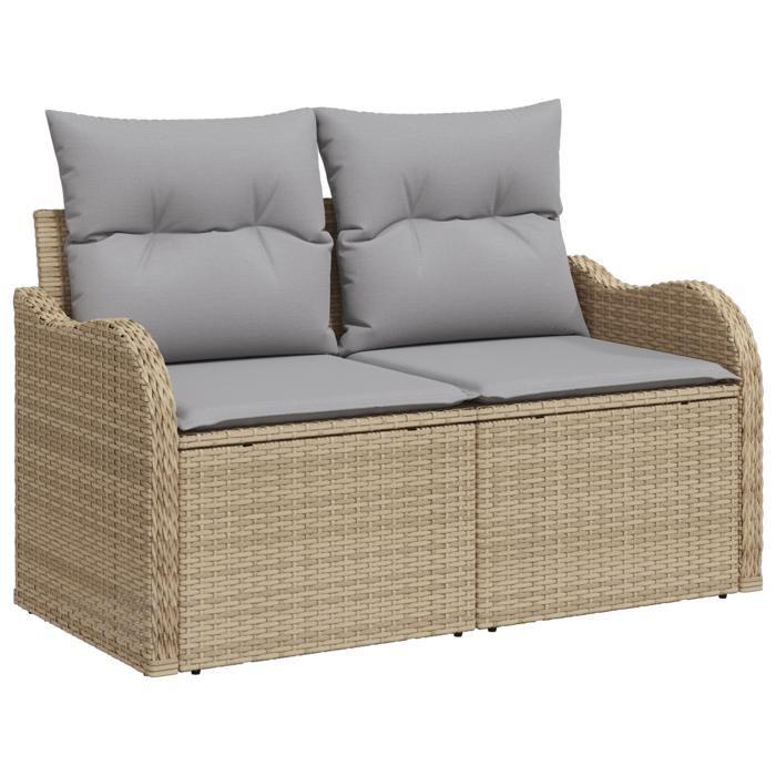 Ensemble de canapés de jardin 6 pièces avec coussins Beige Poly Rotin, Canapé de jardin 2 places avec rangement &amp; coussins 3360351