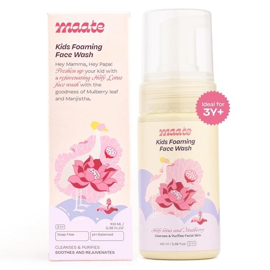 Maate Kids Foaming Face Wash (100 Ml) | With Ayurvedic Herbs Holy Lotus & Mulberry | Cleanses & Purifies Facial Skin | Baby Face Wash 3-12 Years