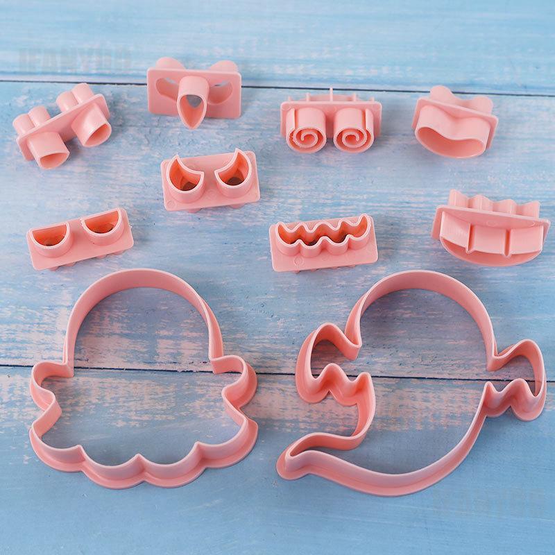 10Pcs/ Set Halloween Cookie Cutters DIY Ghost Face Biscuit Fondant Embosser Stamp Cake Decorating Tool Baking Supplies