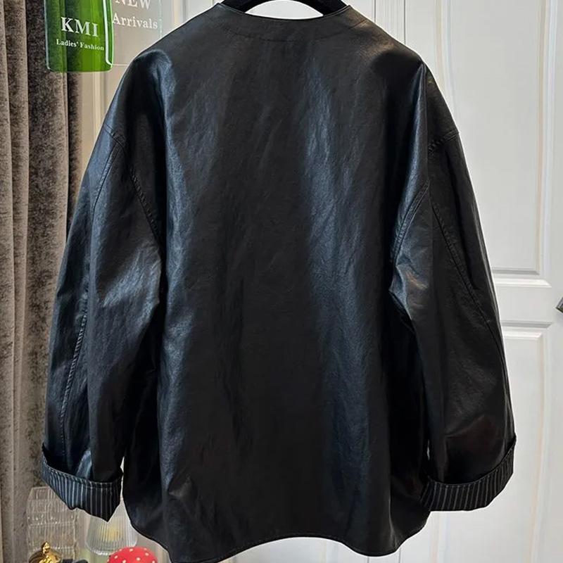 Coat for Women Thickened Plush Autumn Winter Oversize Loose Casual Cotton Leather Jacket