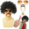 Men Rock Party Wig Costume Set Sunglasses Necklace Chain Ring Wigs for Halloween Men Costume