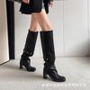 Foreign trade two wear removable knee boots 2025 new retro thick heel rivets thin leather high boots