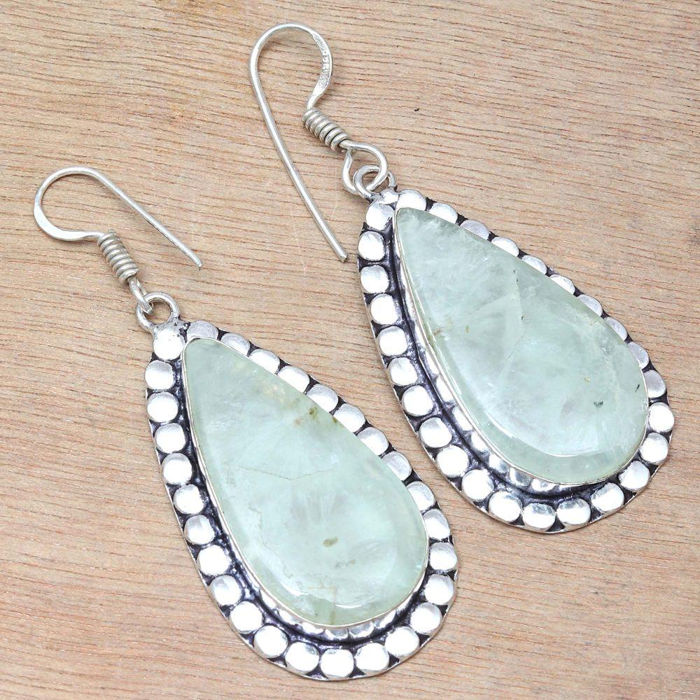 Prehnite Marlene Gemstone Handmade Silver Jewelry Earrings 1.5''