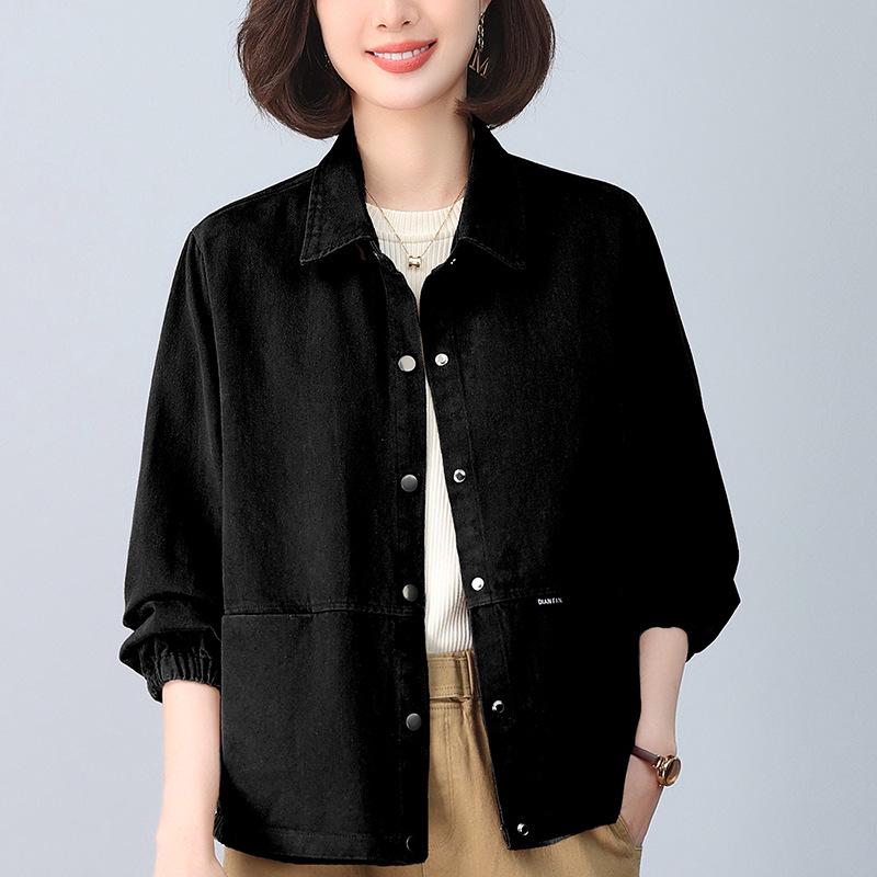 

Короткая куртка из чистого хлопка для миниатюрных женщин - Мода высокого класса Весна-Осень 2024 для матерей среднего возраста. M (Recommended 90-115 jin) чёрный