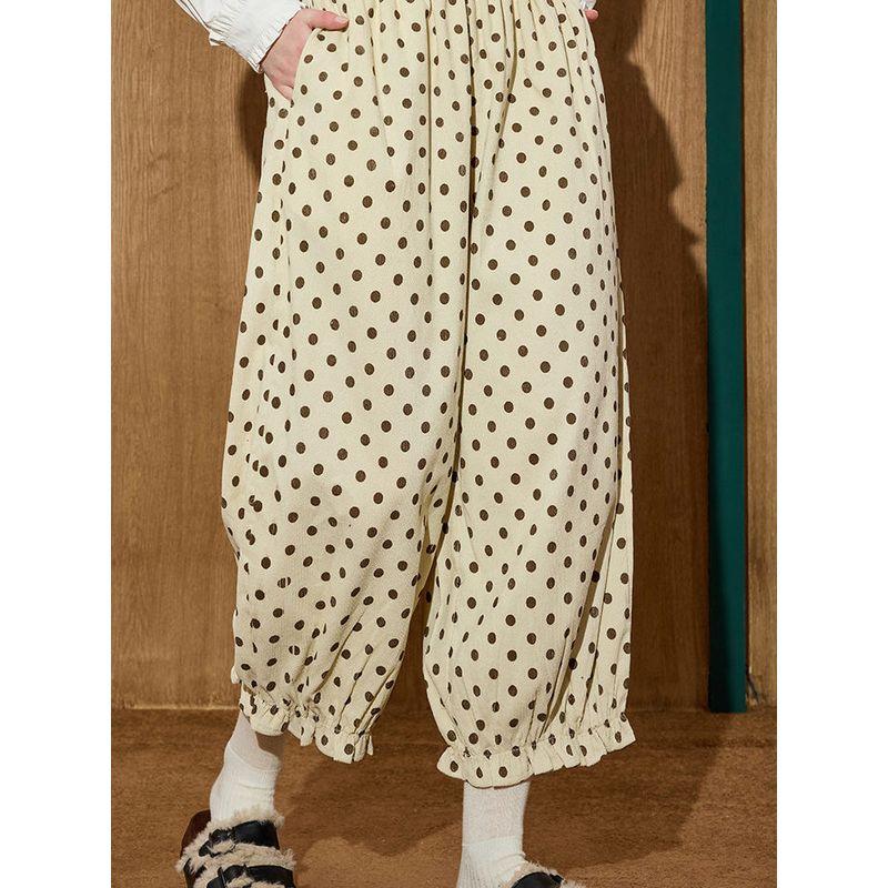 Coolhut Polka Dot High-Waisted Loose Casual Pants Elastic Waist Lantern Pants Slimming Winter New Cropped Pants for Women