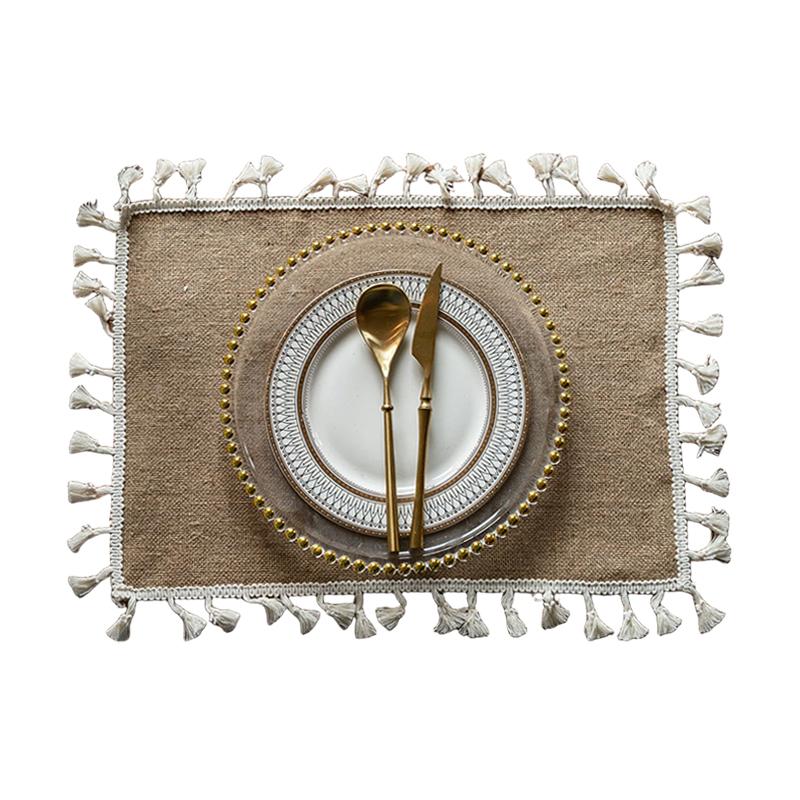 Braided Placemats Heat Resistant Jute Fringe Table Mats Hand Woven Non-Slip Place Mats Tea Cup Pad Indoor Dining Table Decor New
