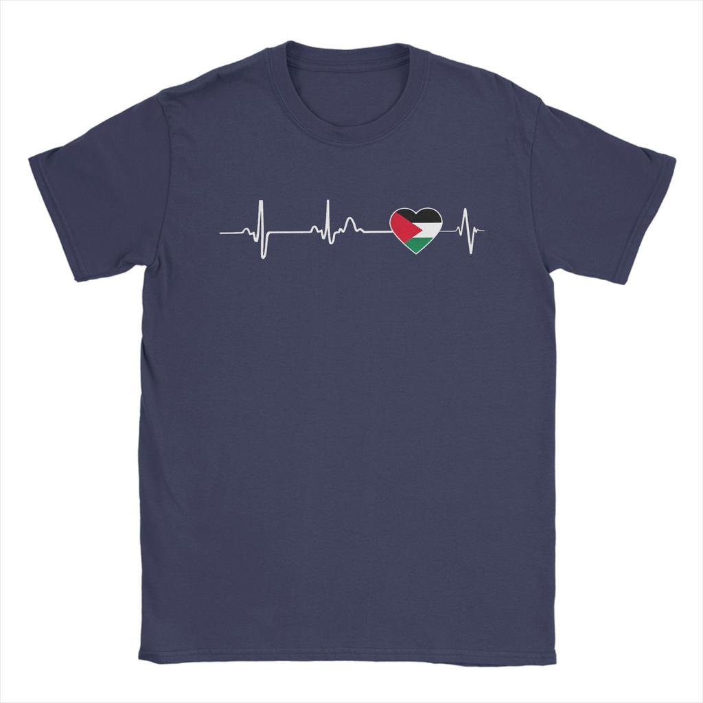 Men's Heart beat Palestine Gaza T Shirts Pure Cotton Clothes Fashion Short Sleeve Crew Neck Tees Plus Size T-Shirt