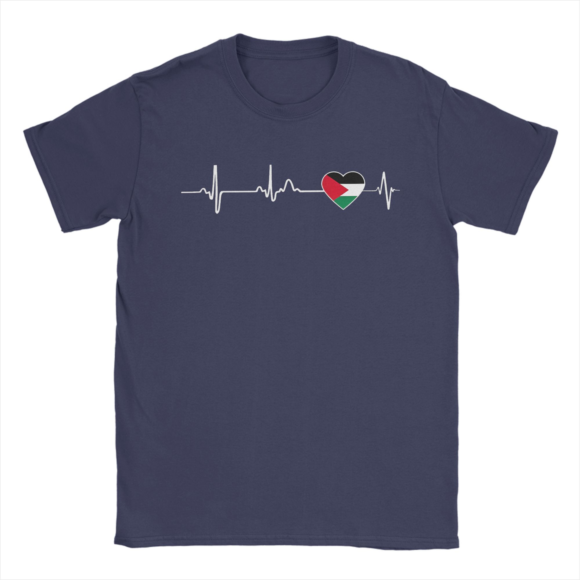 

Men s Heart beat Palestine Gaza T Shirts Pure Cotton Clothes Fashion Short Sleeve Crew Neck Tees Plus Size T-Shirt 4XL