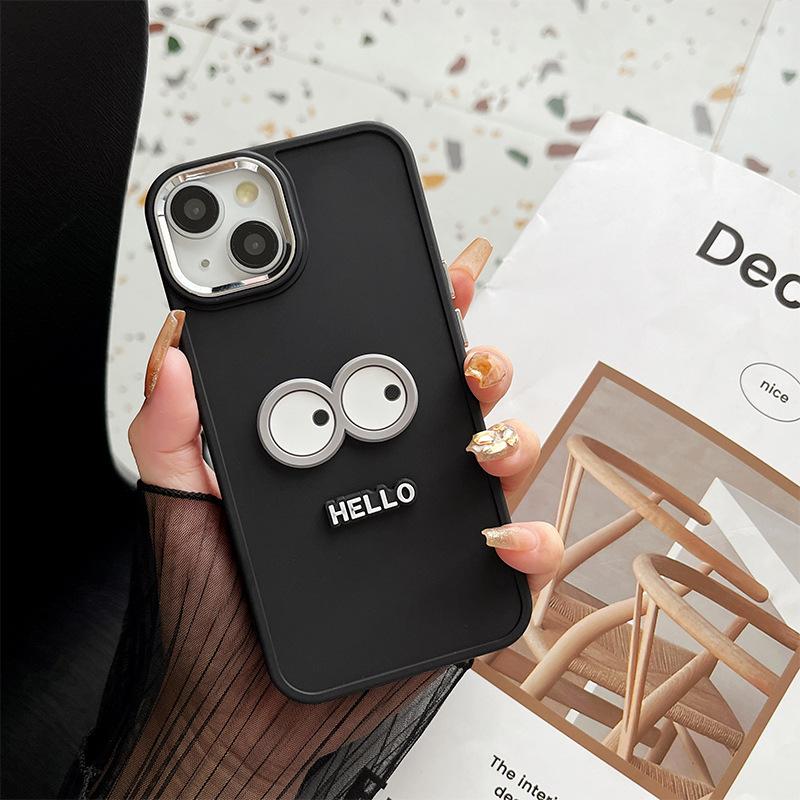 Cartoon Big Eyes Hello Mobile Phone Case For Apple 17Promax Silicone Iphone15 Solid Color 14 Simple 8