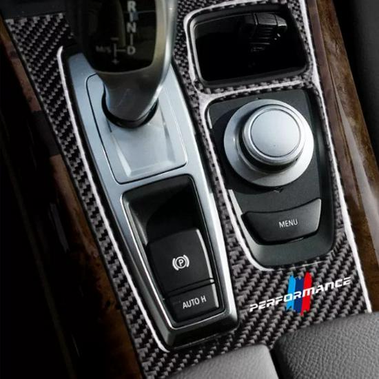 Adesivo de Painel de Marchas em Fibra de Carbono para BMW X5/X6 E70/E71 Console Interior