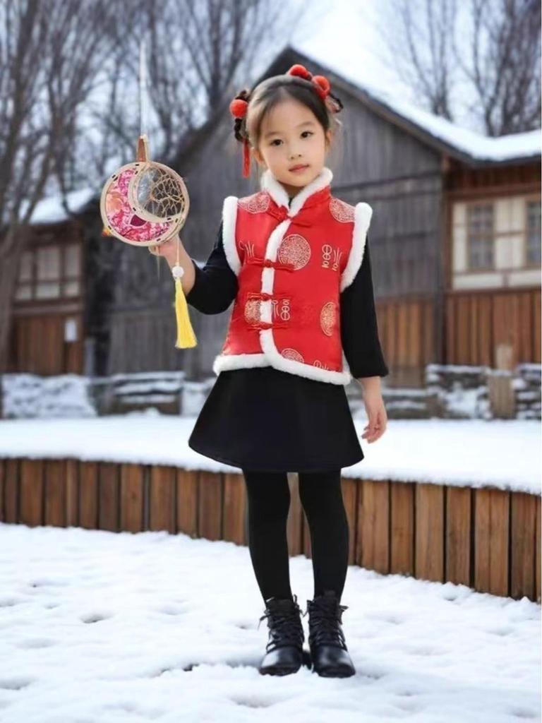 Children's New Year Tang Suit Vest, Kindergarten Cotton Vest, Festive Chinese Style Red Outfit for New Year Celebrations