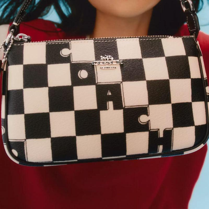 Coach Nolita 19 Checkered Print Coated Canvas And Recycled Leather Shoulder Bag Women Shoulder Bag Black CR394-SVA16