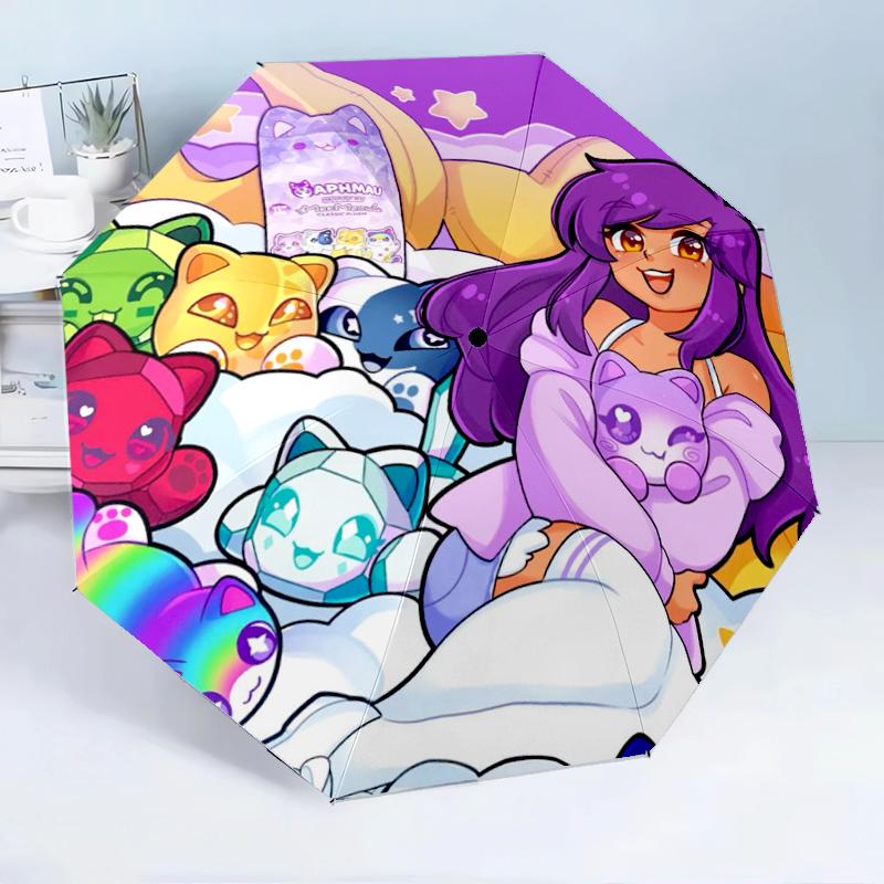 Fantasy Aph-mau Katze Traumlandschaft 8-Rahmen für Reisen, Camping, Freizeit Leichter tragbarer Regenschirm, Unverzichtbar für jede Familie Feiertage Geburtstagsgeschenk