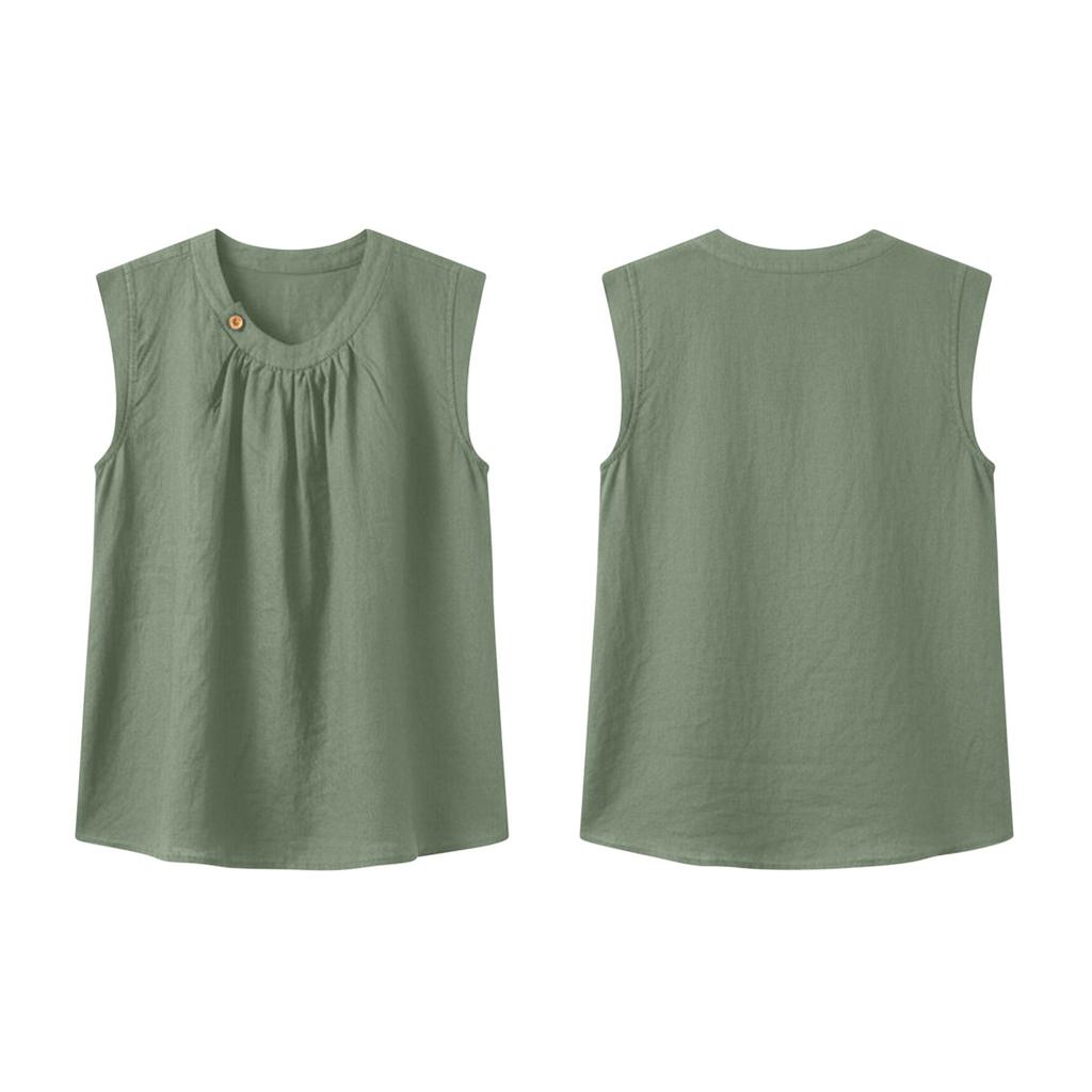 Sleeveless Loose Fit Linen Blouse for Women Casual Round Neck Solid Lightweight Summer Top Shirt