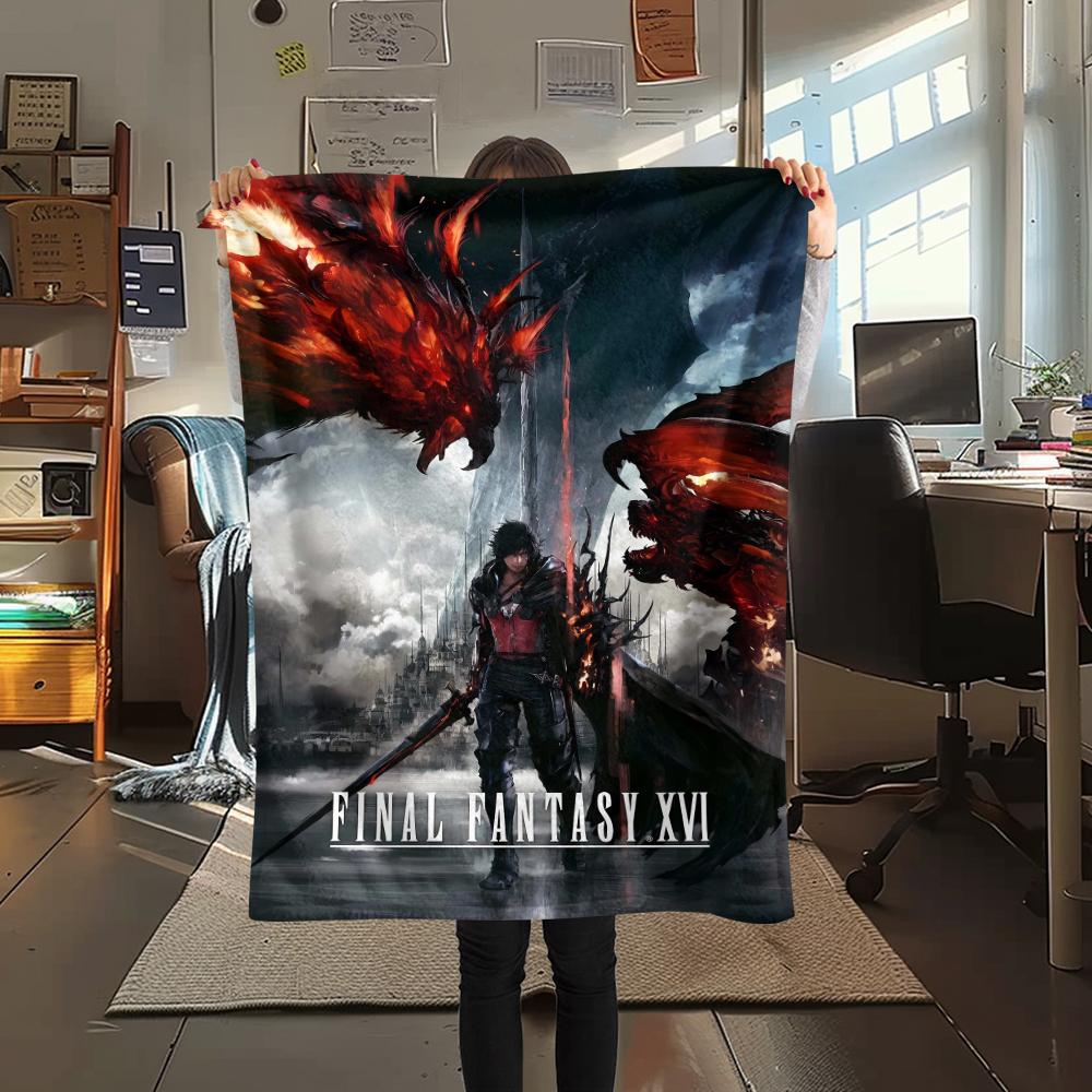 1Pc Final Fantasy Print Flannel Blanket, High Quality Comfortable for All Seasons, Home Decor, Warmth and Comfort, Perfect for Gifts