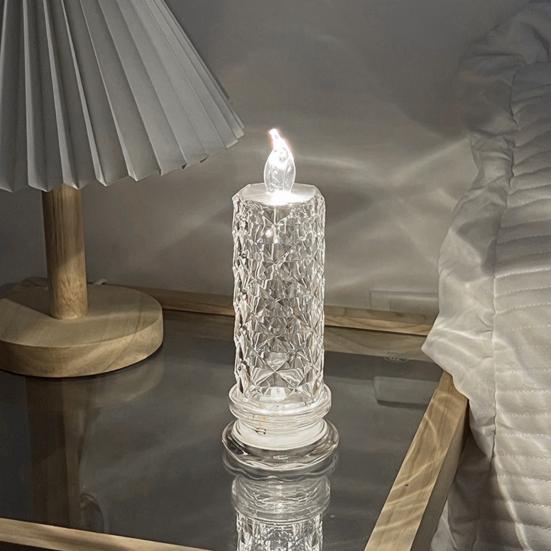 LED Candle Lights Romantic Rose Shadow Flameless Candles Lamp Elegant Crystal-like Pillar Candles