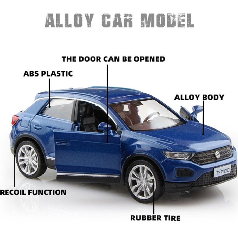 Volkswagen T-ROC SUV Simulation Diecast & Toy Vehicle Pull Back & Doors Open RMZ City 1:36 Alloy Car Model Gifts For Children