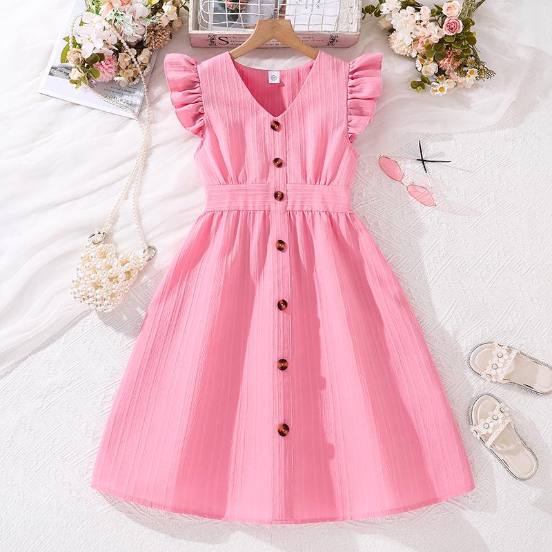 2025 Girls' Summer Striped Princess Dress with Fly Sleeves
