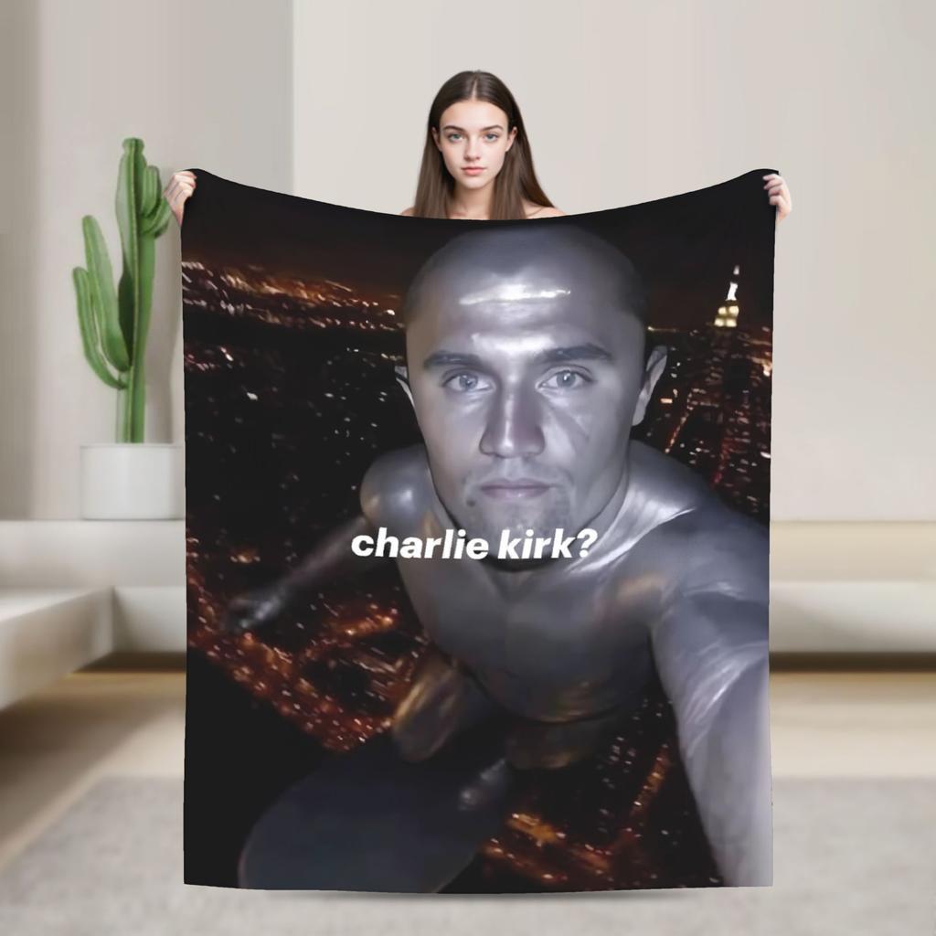 Warm Blanket Decorative Charlie Kirk Red Tung Brainrot Throw Blanket Flannel Bedspread For Living Room Fluffy Sofa Bed Cover