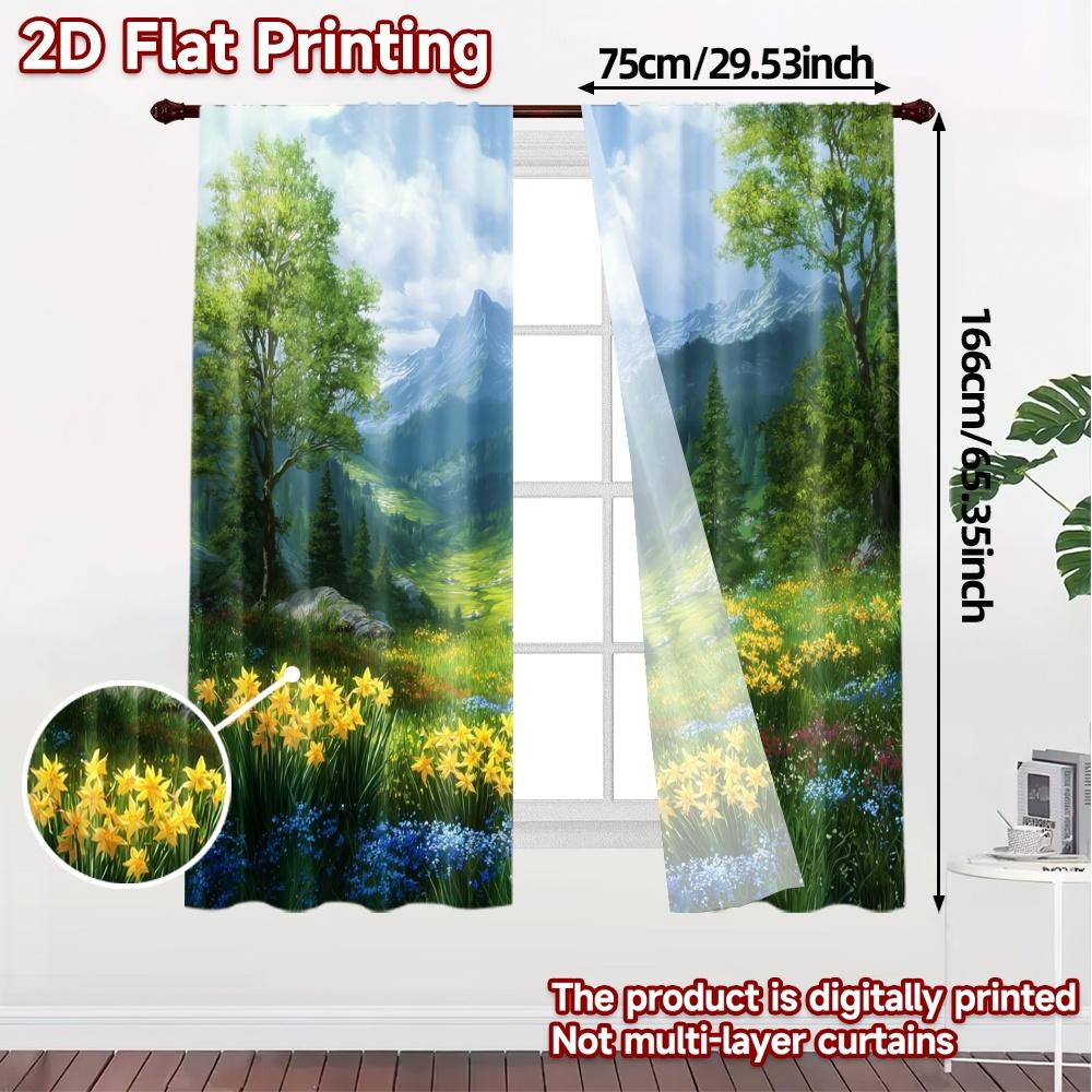 2pcs, 2D FLAT PRINTING Curtains (Without Rod) Sunny Bloomfield Chic Chic Curtain Versatile Fabric Curtains Decorations Use for