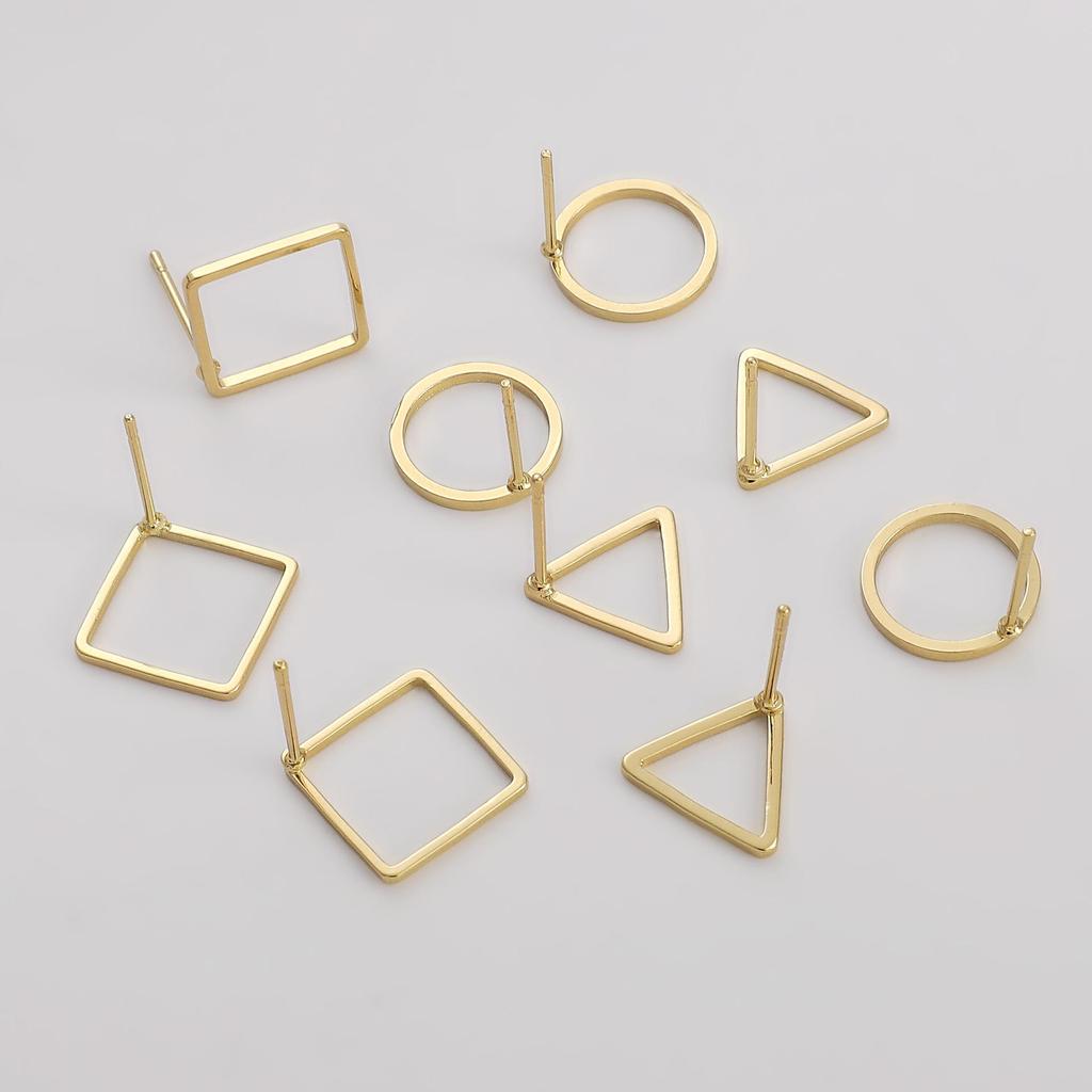 Color-Preserving 12mm 14K Gold-Filled Square Wire Geometric Stud Earrings - Circle & Triangle Design