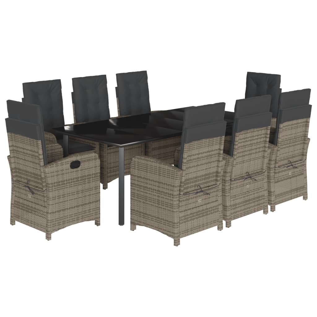 Vidaxl 9-Cz. Garden Furniture Set With Cushions, Grey, PE Rattan