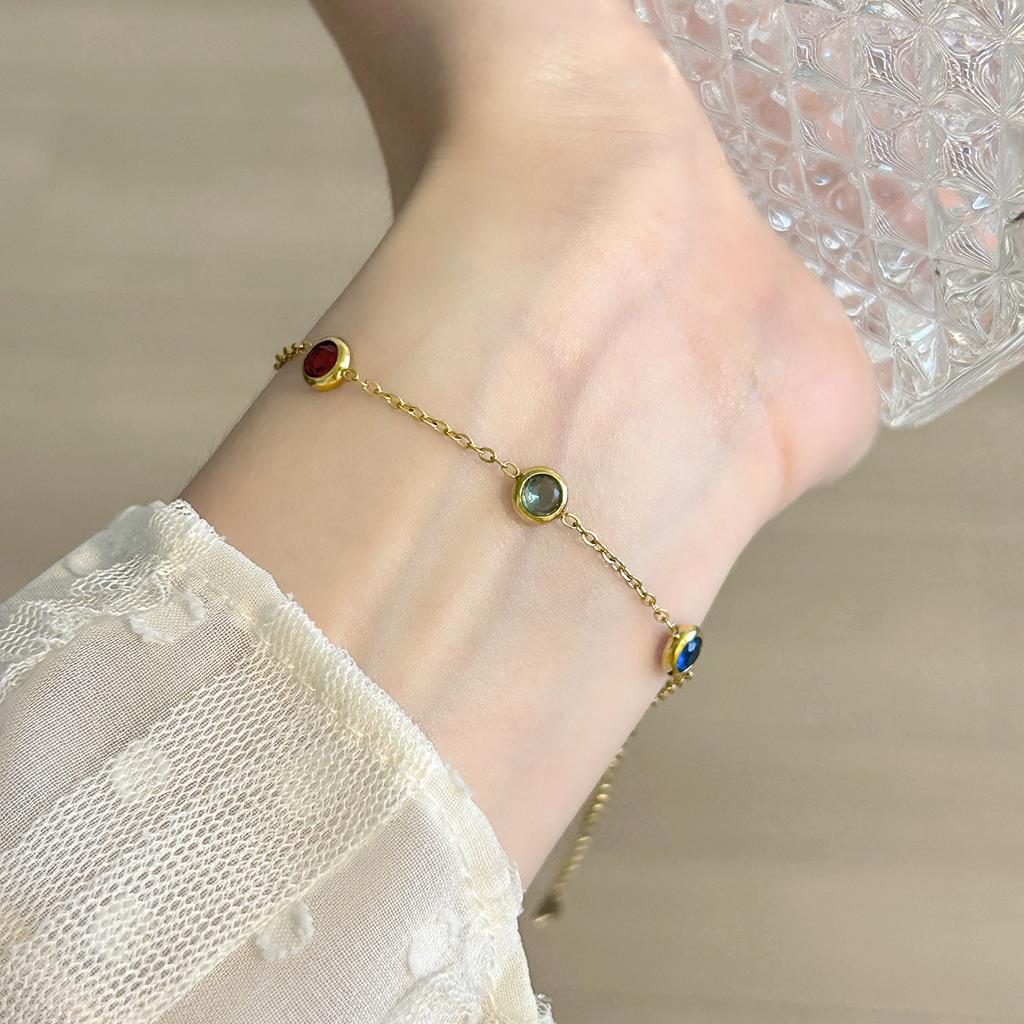 Colorful Round Cubic Zirconia Stainless Steel Bracelets for Women Exquisite Minimalist Lady Wrist Bracelet Bangle Jewelry Gifts