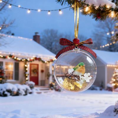 Clear Christmas Balls Hummingbird Bubble 3.54 Inch Bird Christmas Tree Ornaments For Tree Fall Home Party Family Birthday