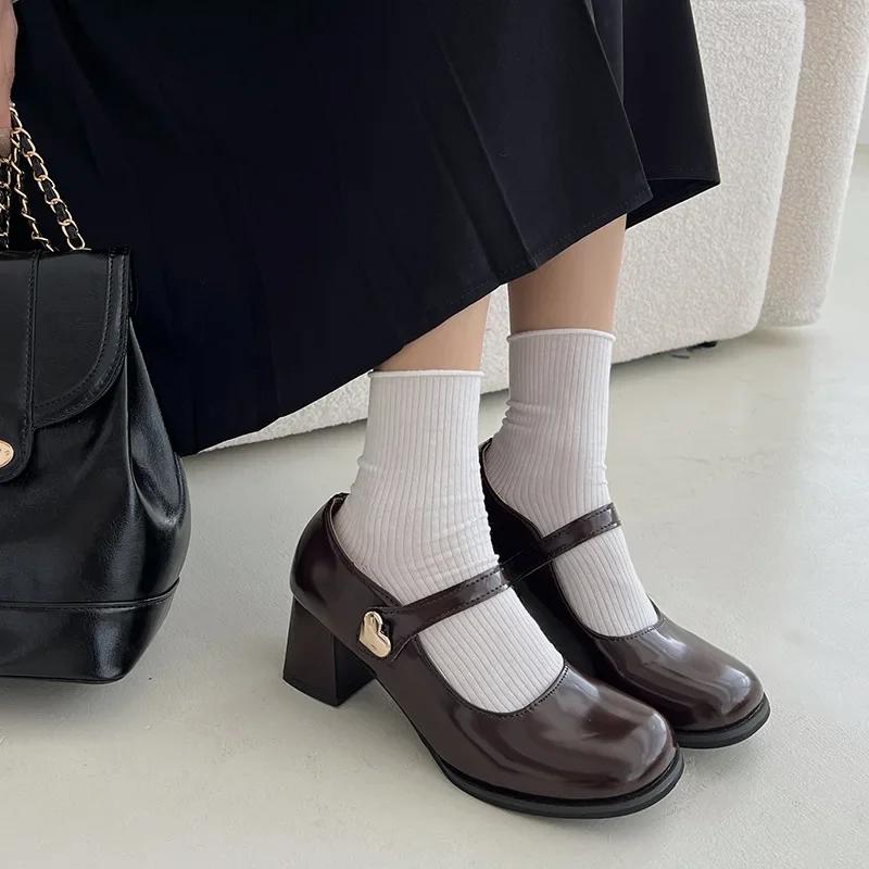 Mary Jane Women's Women Thick Heels Buckle Lolita School Uniform Student Girls Leather Zapatos De Mujer Wedges Shoes for Women
