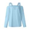 Damen-T-Shirts mit kalter Schulter, modisch, lässig, Spitze, Langarm, V-Ausschnitt, lockere Passform, Tunika, T-Shirt, sexy Blusen