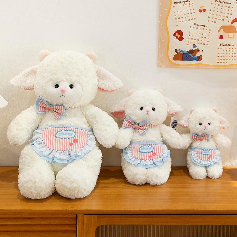 Neuer niedlicher Schürzen-Lamm-Plüschtier-Lamm-Puppe-Mädchen-Schlaf-Wurfkissen-Beruhigungspuppe-Geburtstagsgeschenk