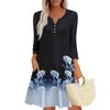 Women's Summer Dress Loose V Neck Three-quarter Sleeve Sundress With Pockets Dress