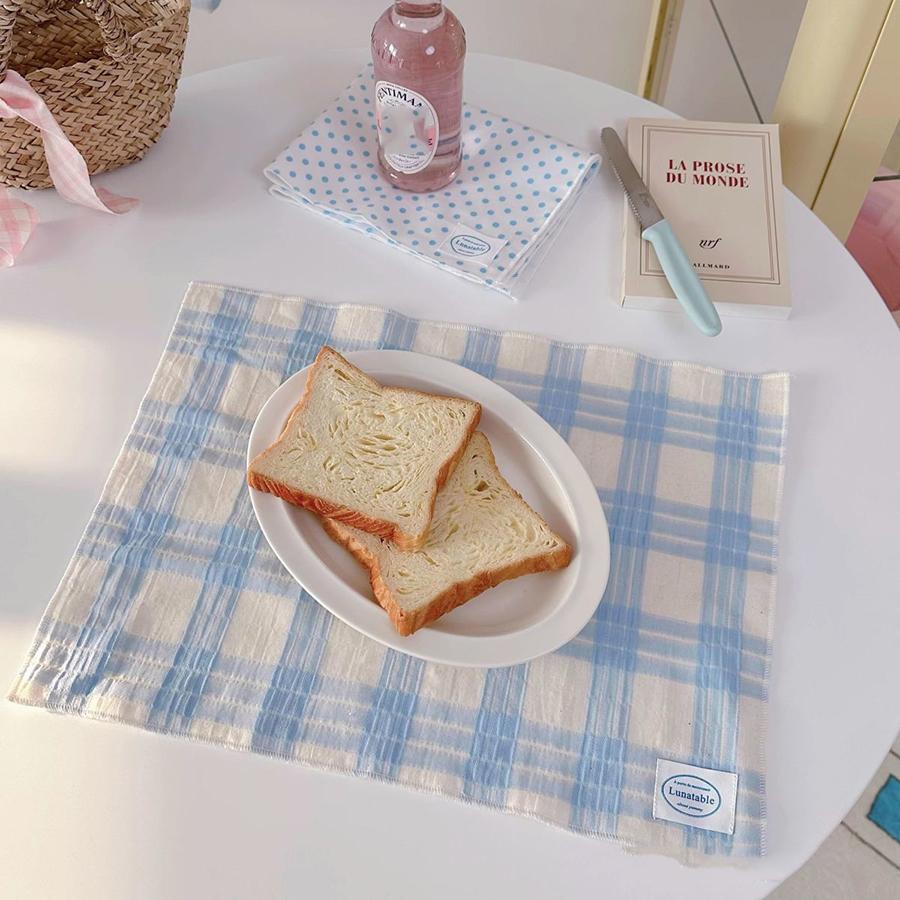 Korean Retro Blue Plaid Tablecloth Placemats Table Mat Food Posing Background Cloth Insulation Pad Home Decoration Accessories