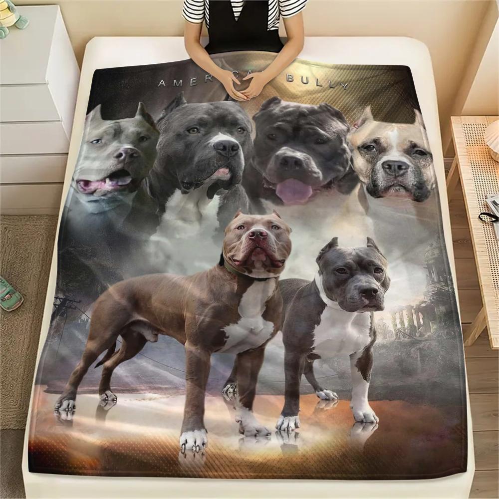 1Pc Pitbull Print Flannel Blanket, High quality Comfortable for All Seasons, Home Decor, Warmth and Comfort, Perfect for Christmas Gifts