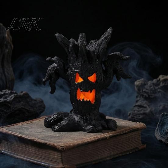 Miniature Sand Table Landscaping Halloween Tree Demons Ornaments, Resin Micro Landscape Figures, Dark Gothic Window Display Props Forest Ghost