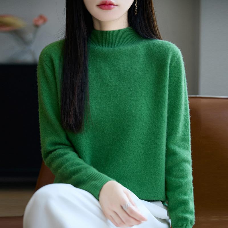 Half Turtleneck Knitted Sweater for Women In Autumn and Winter Loose Pullover Solid-color Casual Knitwear Sweater