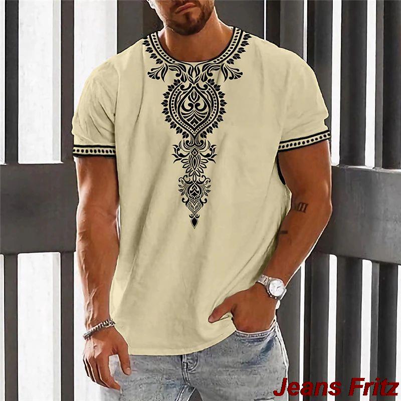 Vintage Etnické Tričko 3D Tisk Oblečení O-Krk Pánské Topy Nadměrné Krátký Rukáv Tričko Léto Volné Pánské Streetwear Pánské Oblečení