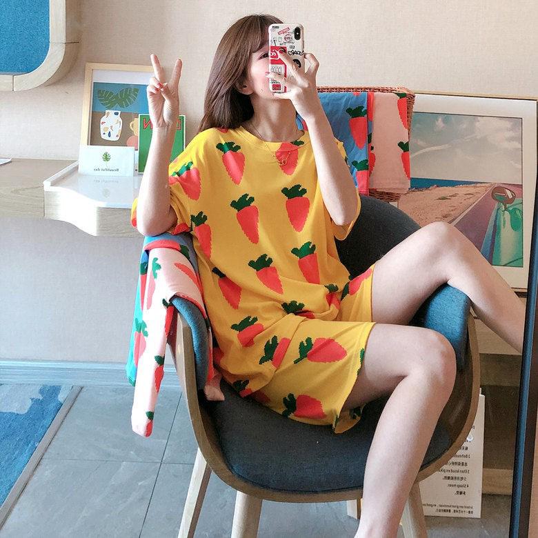 Damen Sommer Kurzarm Pyjama Set: Dünn, Lässig, Lockere Passform, 7/8-Hose - Ideal für Zuhause